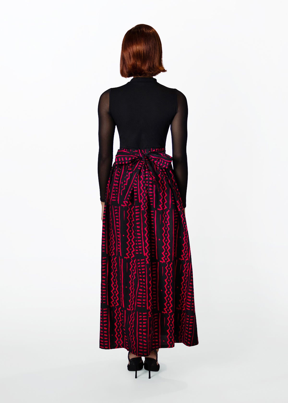 Isioma Womens African Print Maxi Skirt (Black Magenta Tribal)
