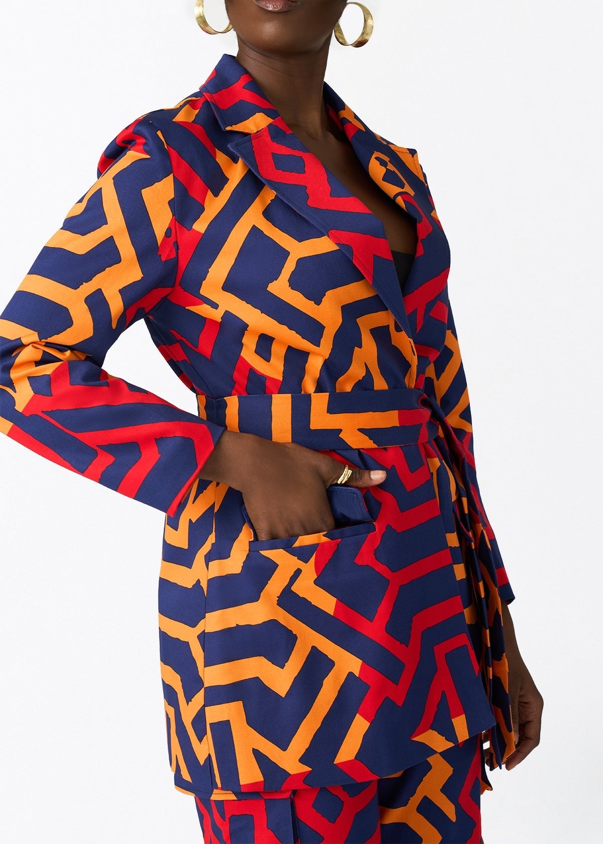 Izara Women's African Print Blazer (Blue Flame Tribal) - D'IYANU