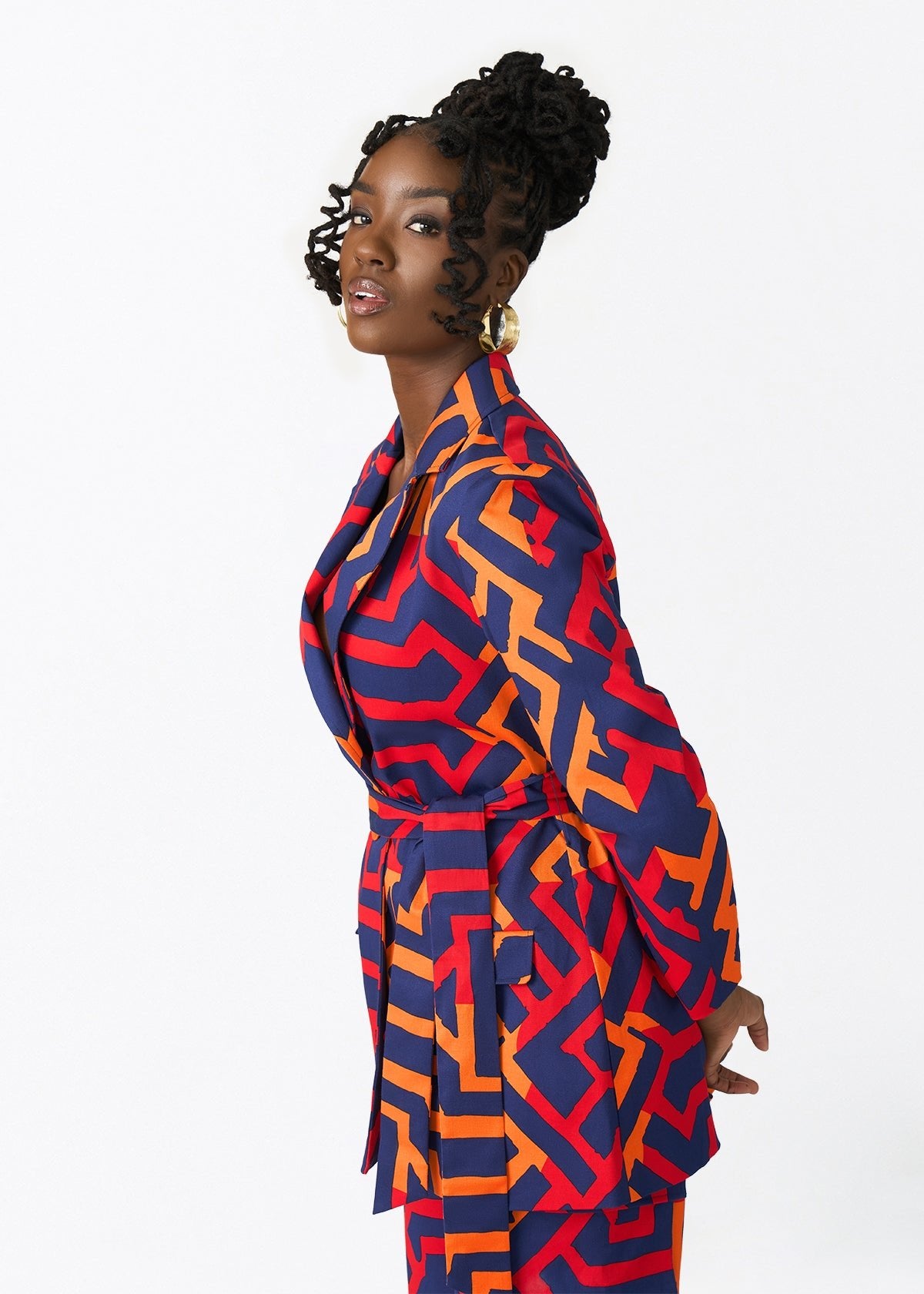 Izara Women's African Print Blazer (Blue Flame Tribal) - D'IYANU