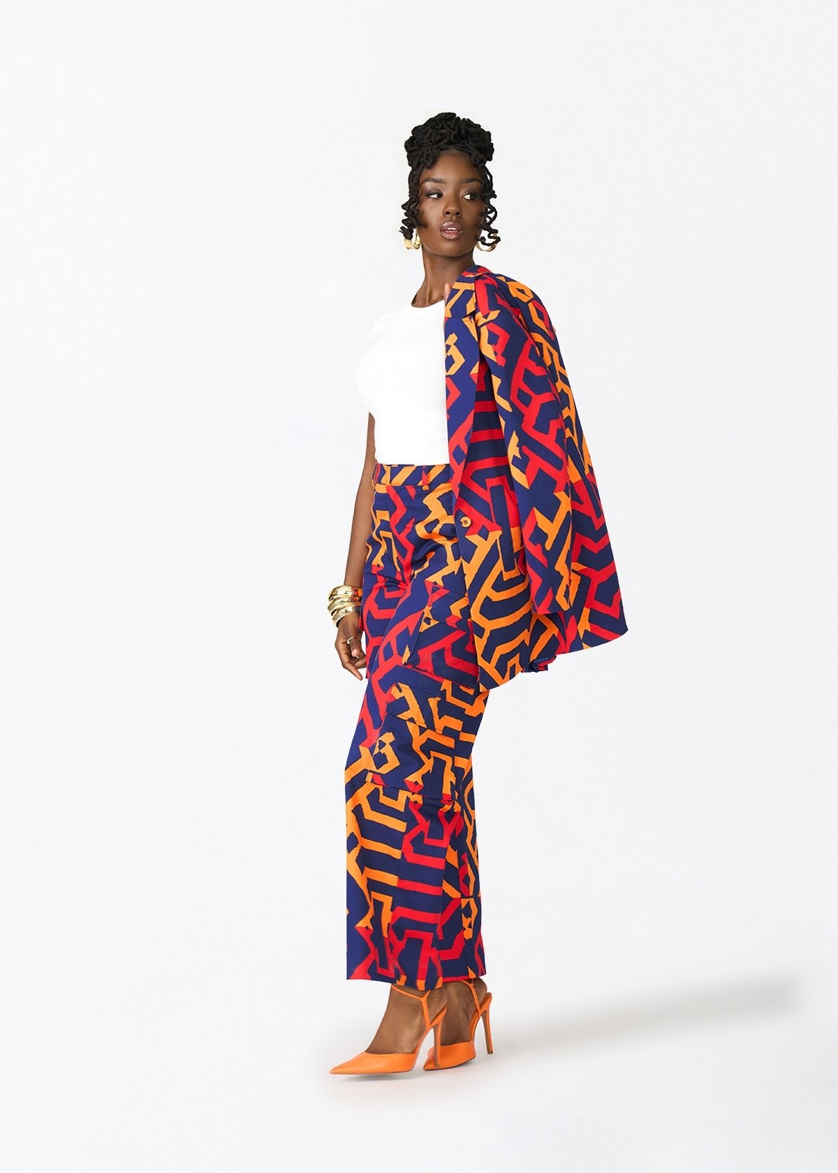 Yunma Women's African Print Twill Cargo Pants (Blue Flame Tribal) - D'IYANU