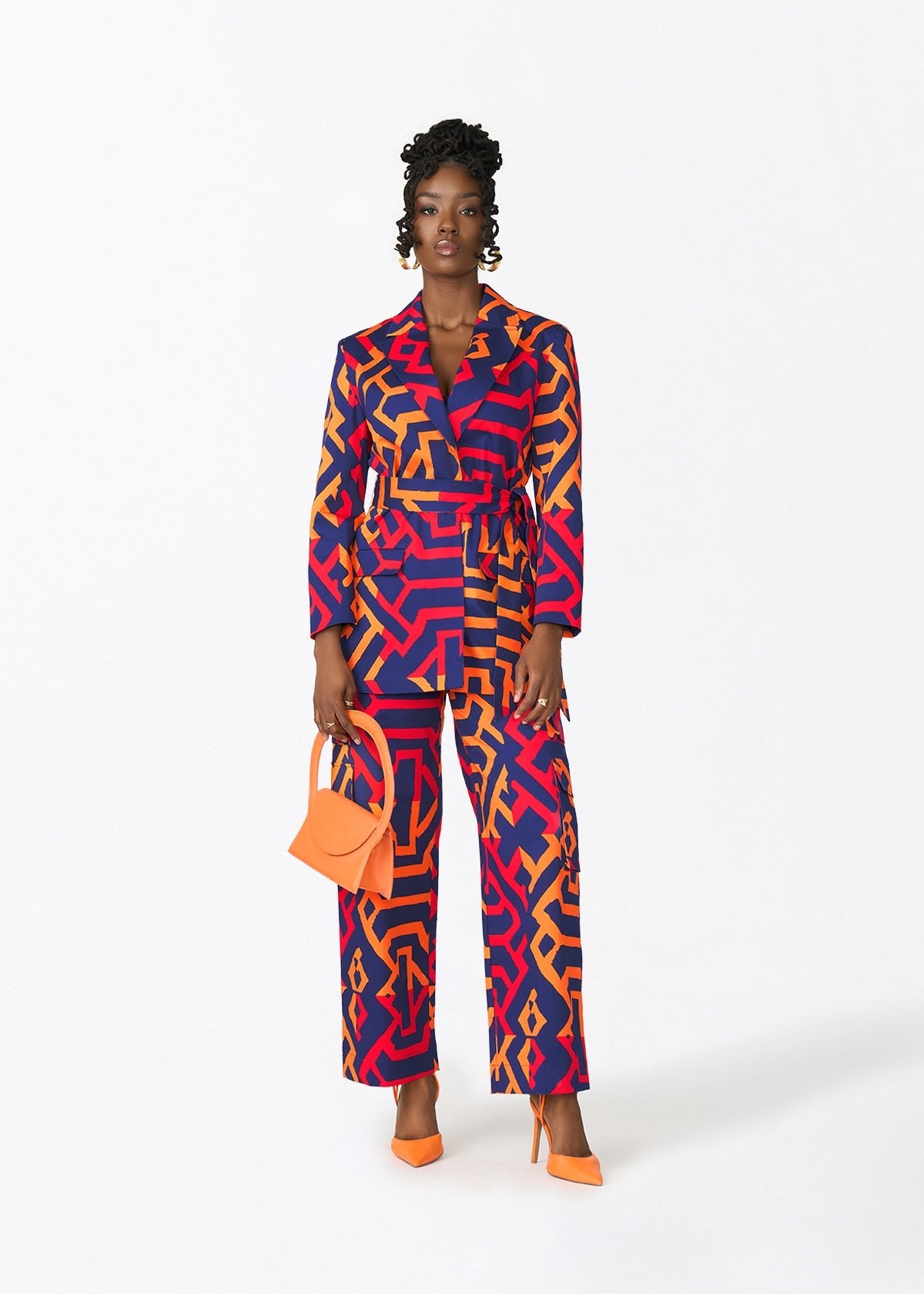 Izara Women's African Print Blazer (Blue Flame Tribal) - D'IYANU