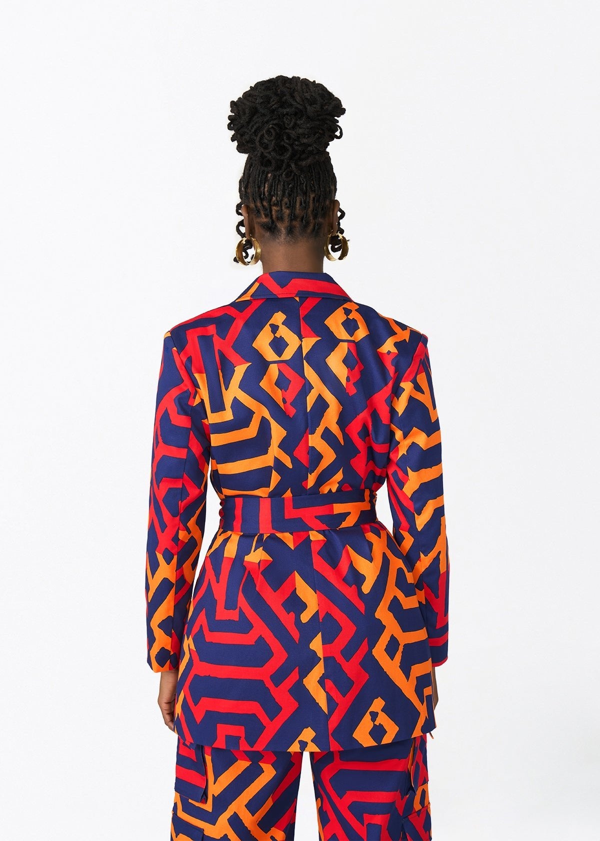 Izara Women's African Print Blazer (Blue Flame Tribal) - D'IYANU