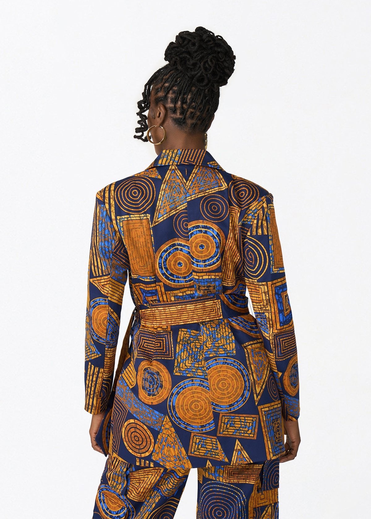 Izara Women's African Print Blazer (Royal Blue Geometric) - D'IYANU