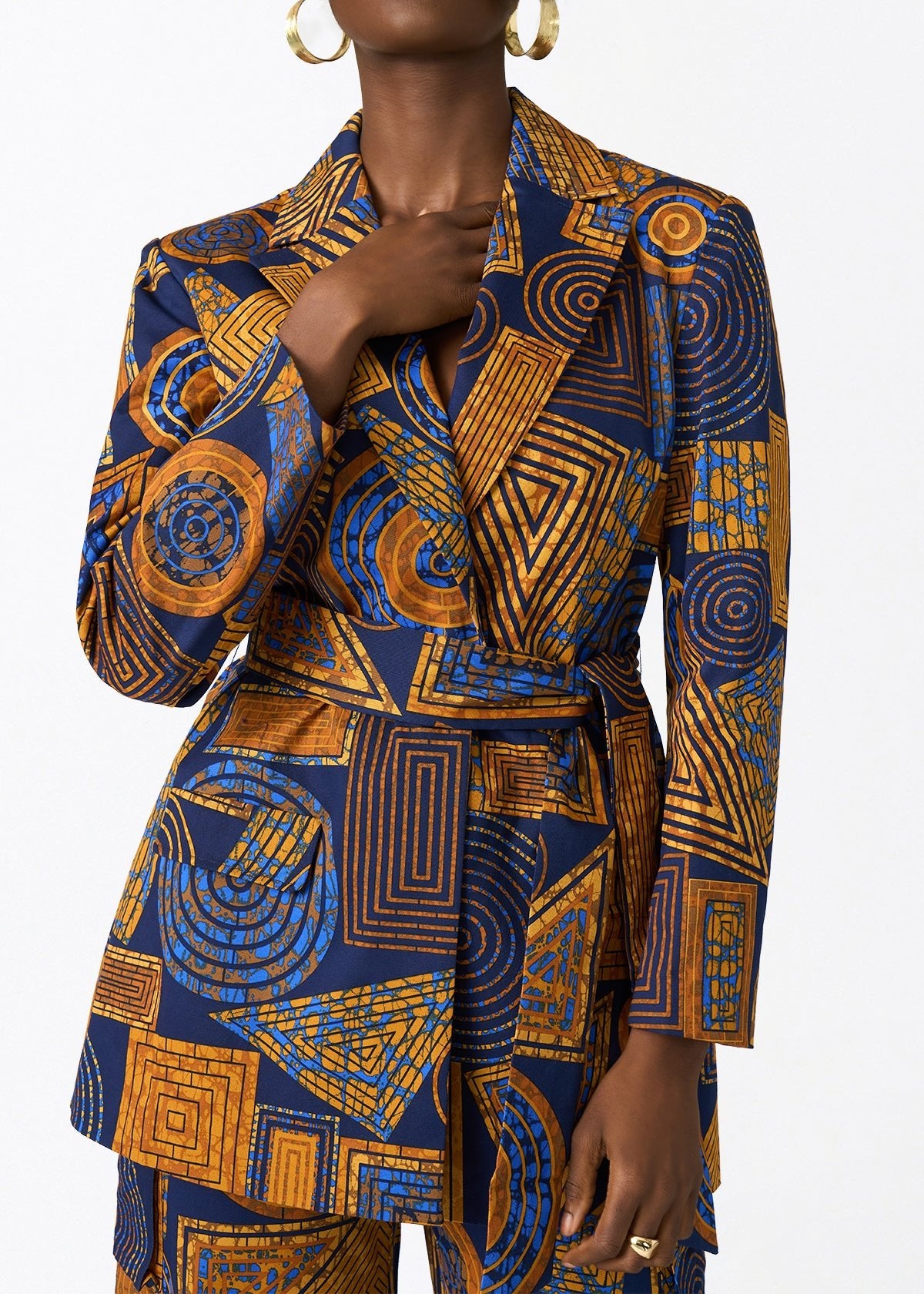 Izara Women's African Print Blazer (Royal Blue Geometric) - D'IYANU