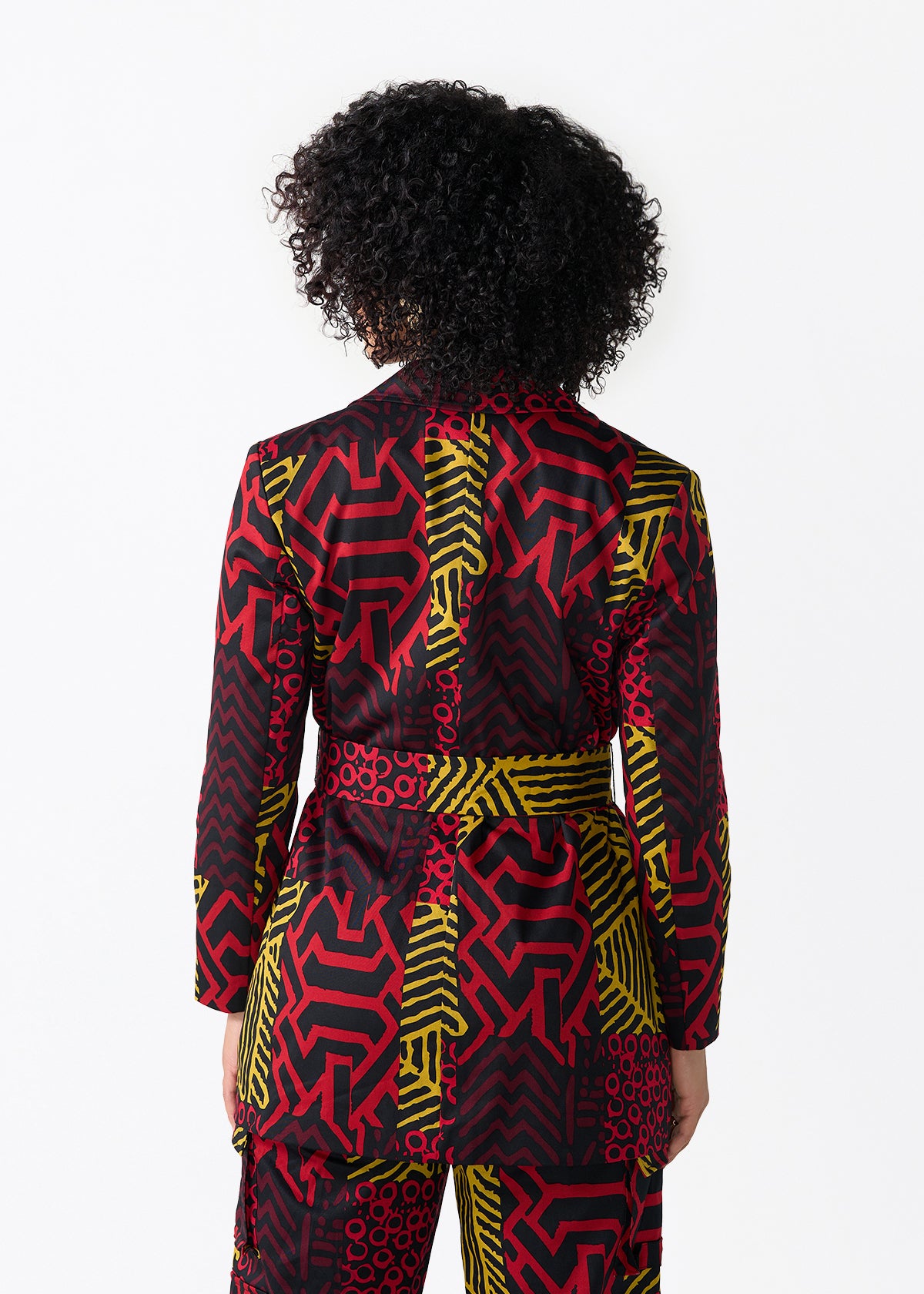 Izara Women's African Print Loose Fit Blazer (Black Cherry Multipattern)