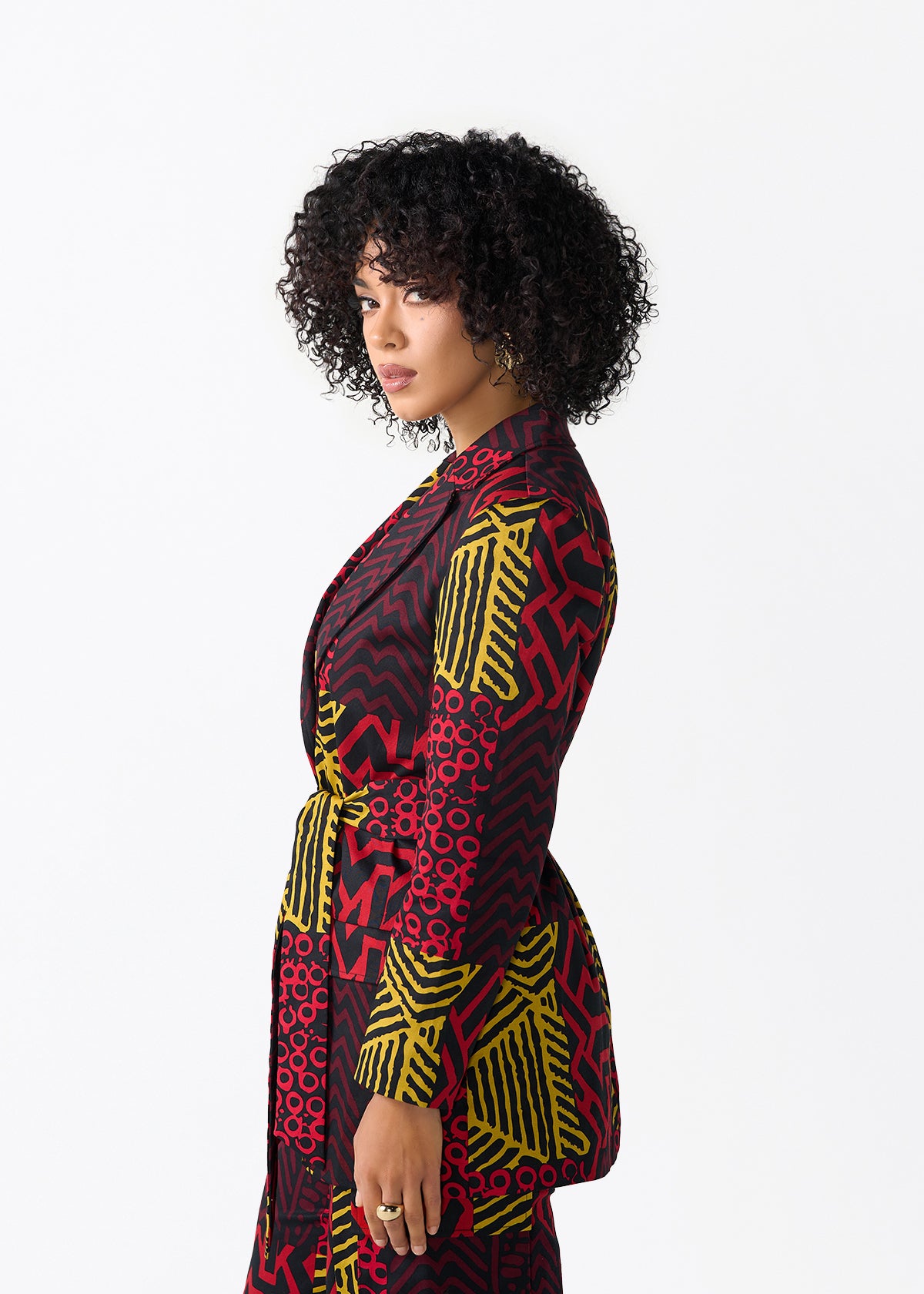 Izara Women's African Print Loose Fit Blazer (Black Cherry Multipattern)