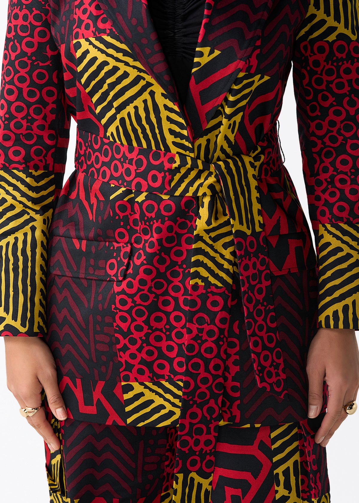 Izara Women's African Print Loose Fit Blazer (Black Cherry Multipattern)
