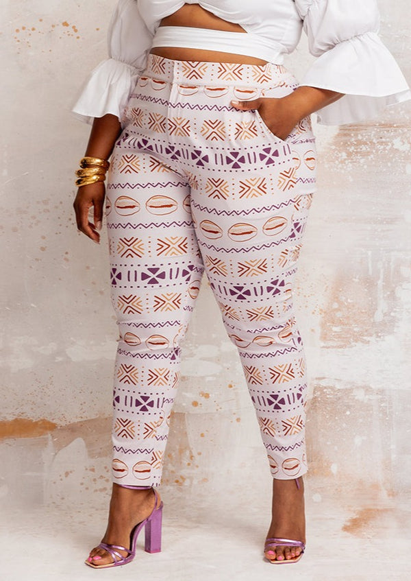 Talia Women's African Print Stretch Woven Pants (Mauve Plum Mudcloth)