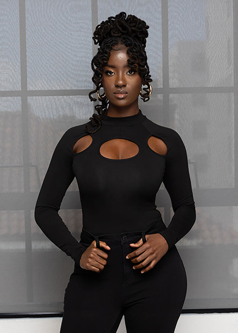 Jaha Women's Cut-out Mock Neck Bodysuit (Black) – D'IYANU