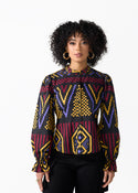 Jahzara Women's African Print Blouse (Black Burgundy Tribal)