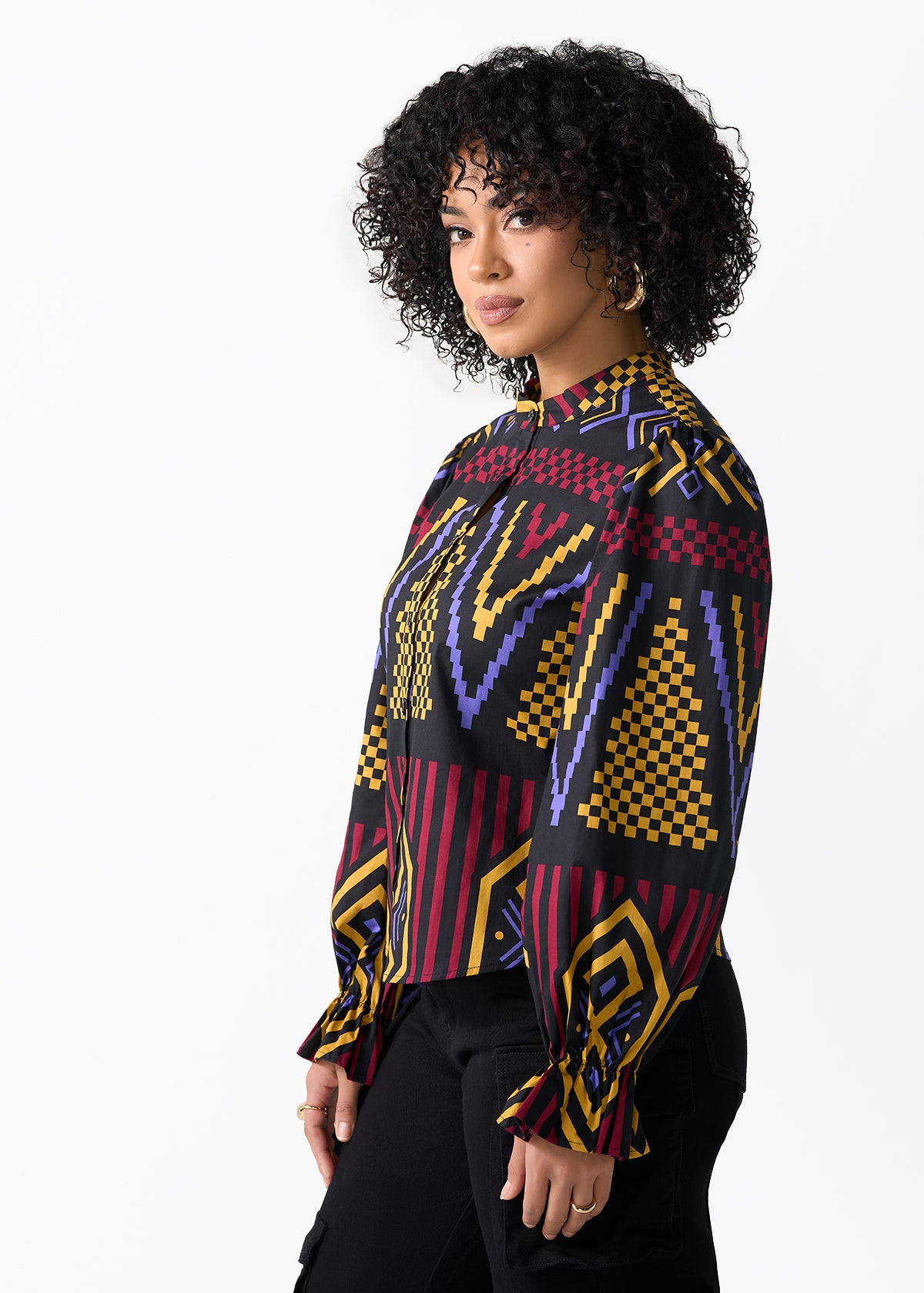 Jahzara Women's African Print Blouse (Black Burgundy Tribal)