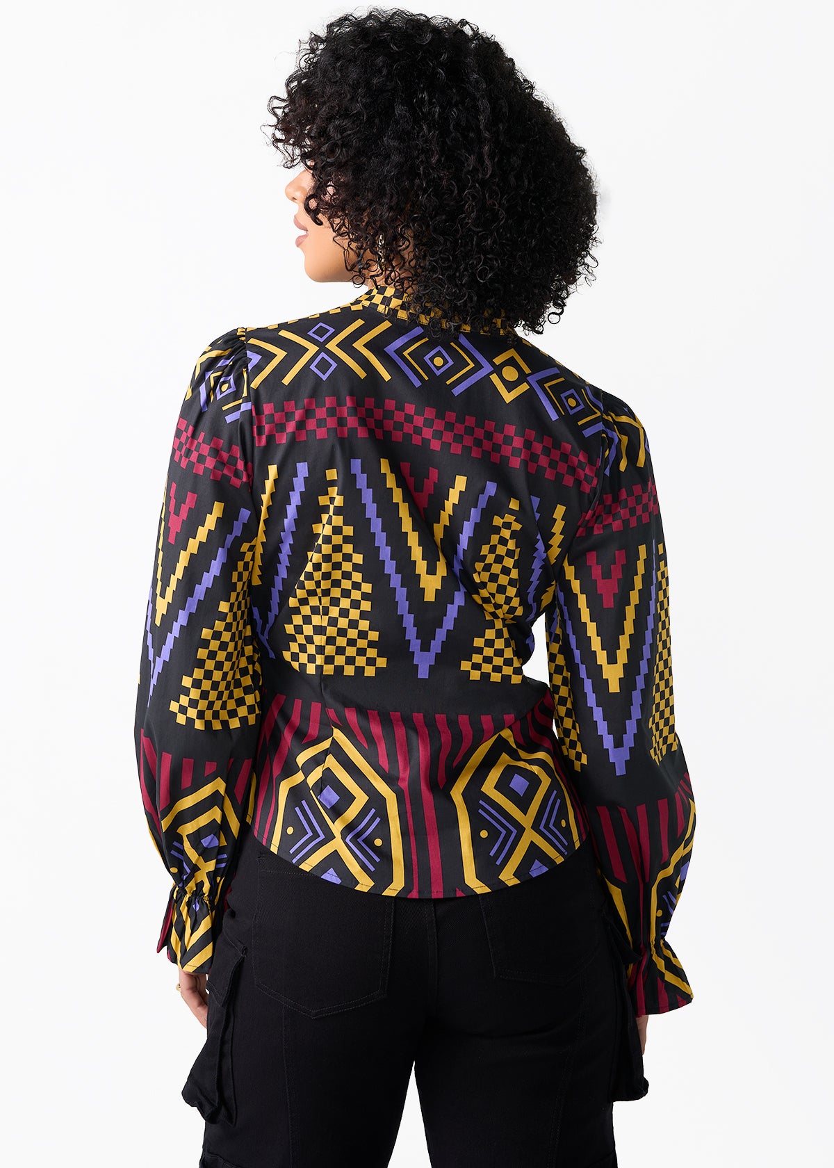 Jahzara Women's African Print Blouse (Black Burgundy Tribal)