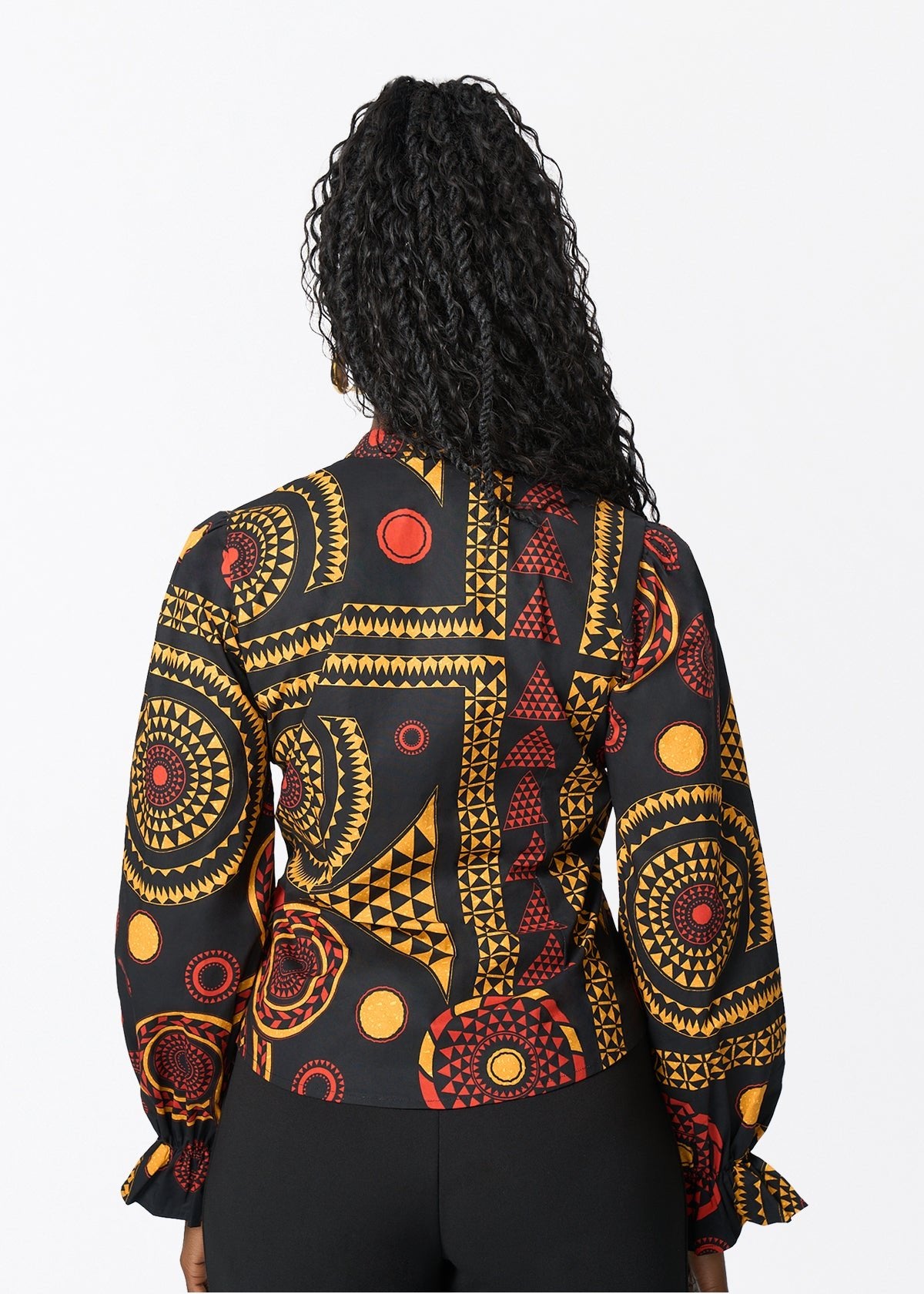 Jahzara Women's African Print Blouse (Black Spice Medallion) - D'IYANU