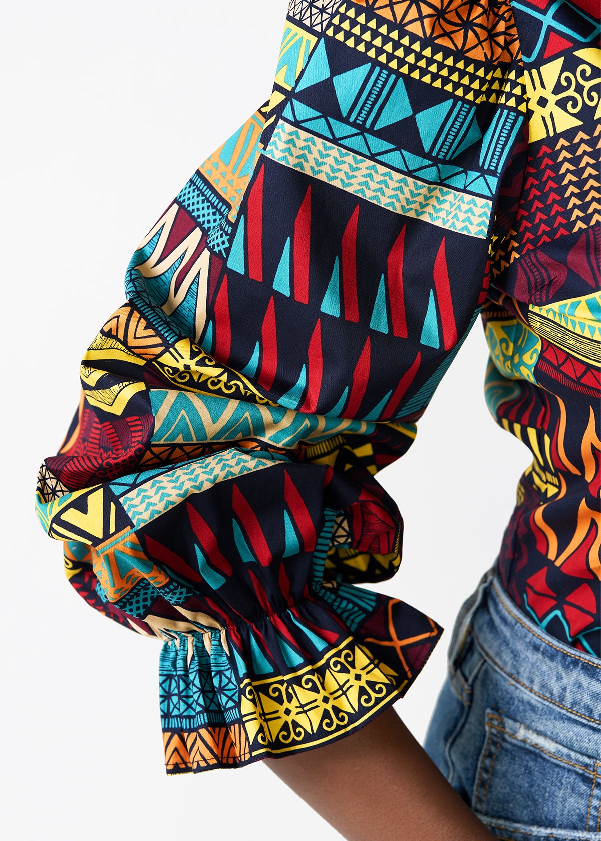 Jahzara Women's African Print Blouse (Navy Multicolor Kente)