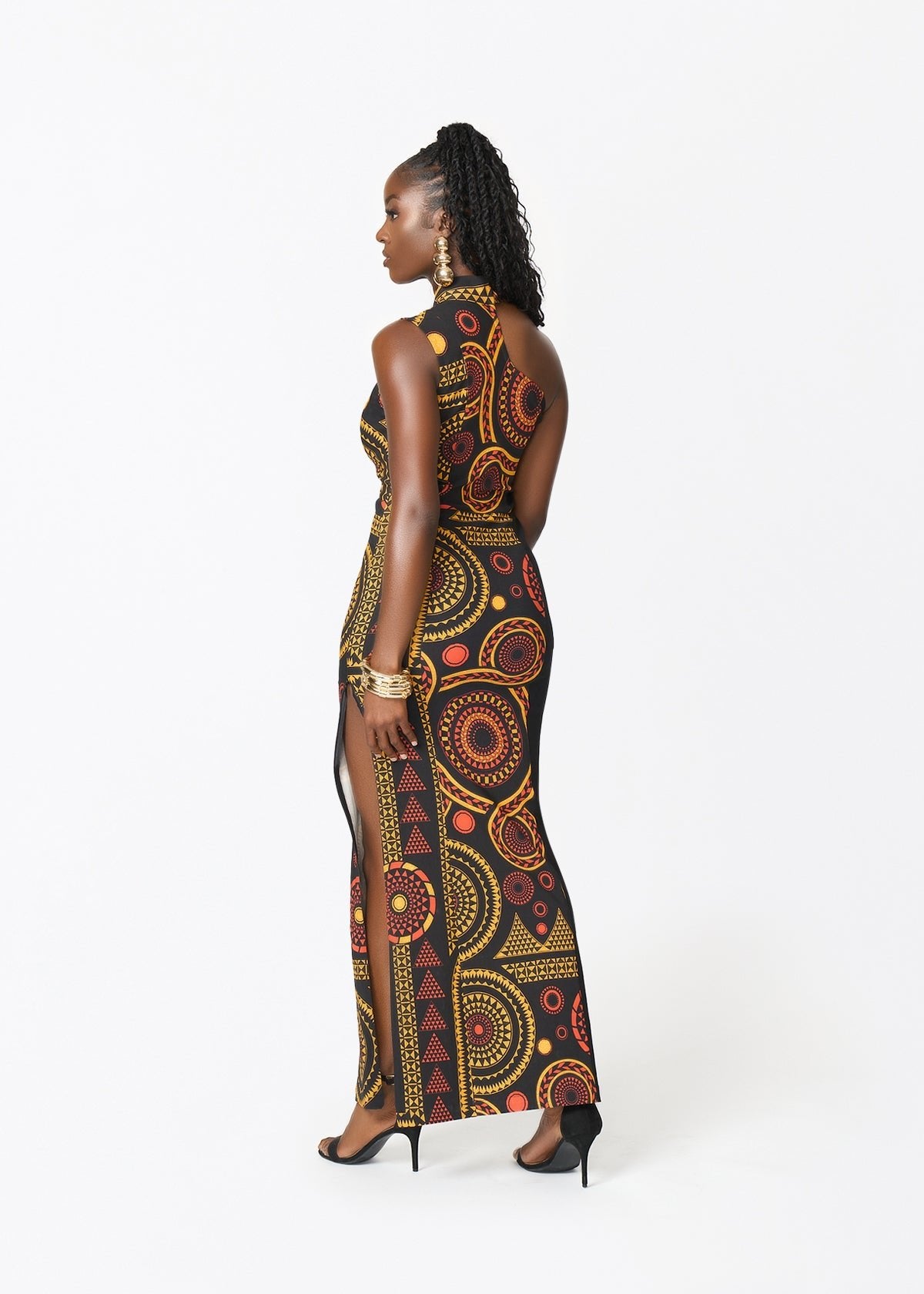 Jalia African Print Stretch Gown (Black Spice Medallion) - D'IYANU
