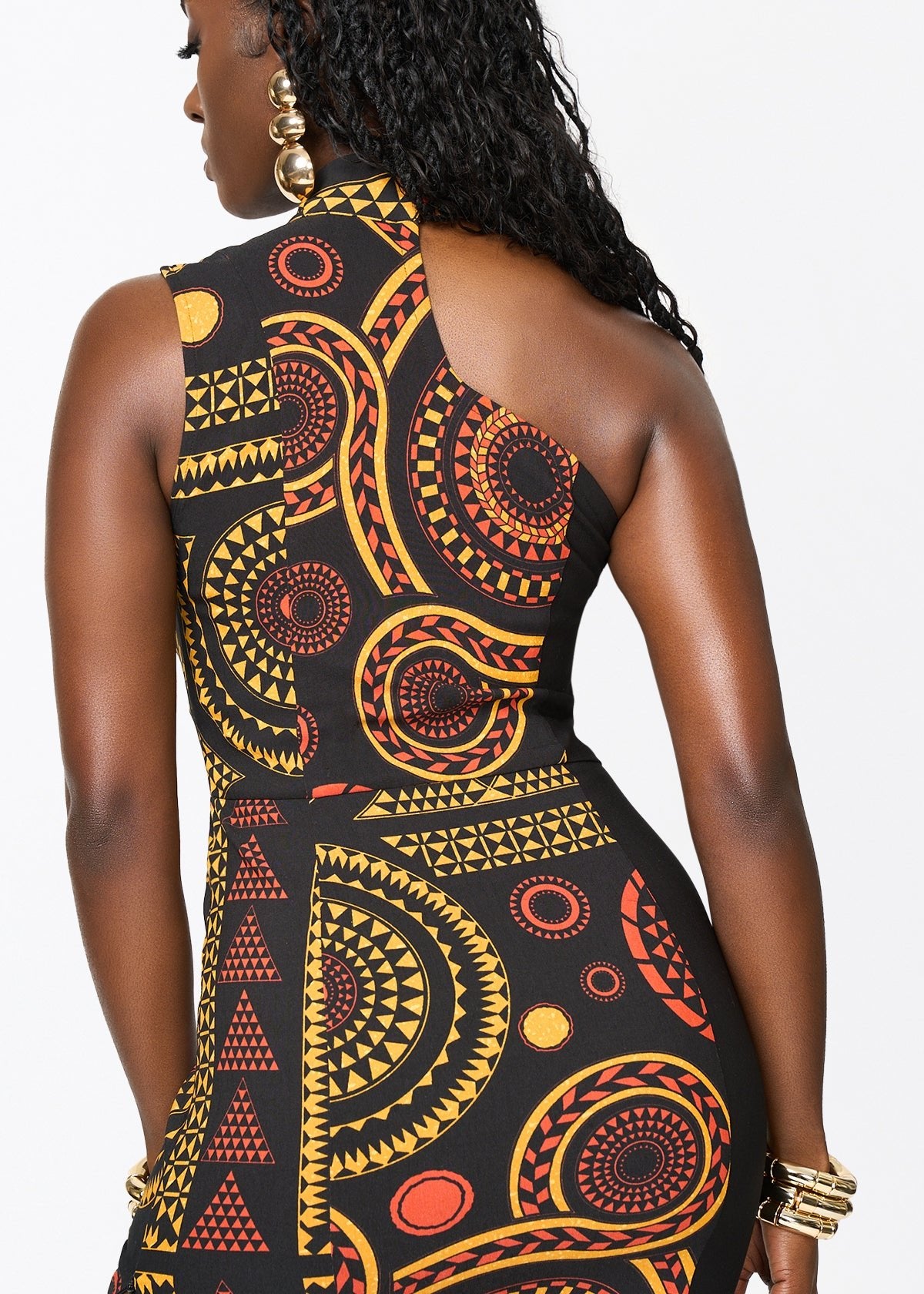 Jalia African Print Stretch Gown (Black Spice Medallion) - D'IYANU