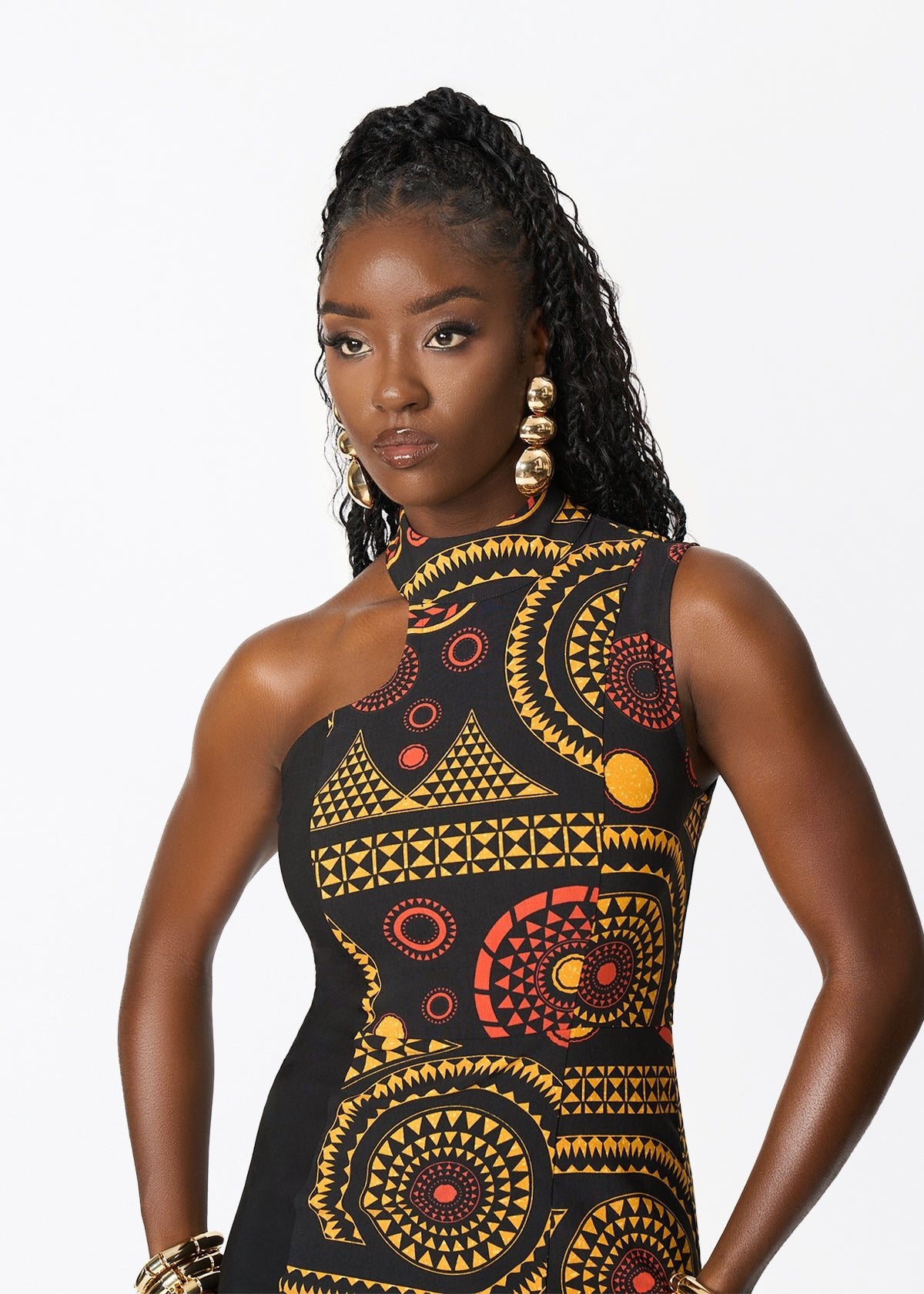 Jalia African Print Stretch Gown (Black Spice Medallion) - D'IYANU