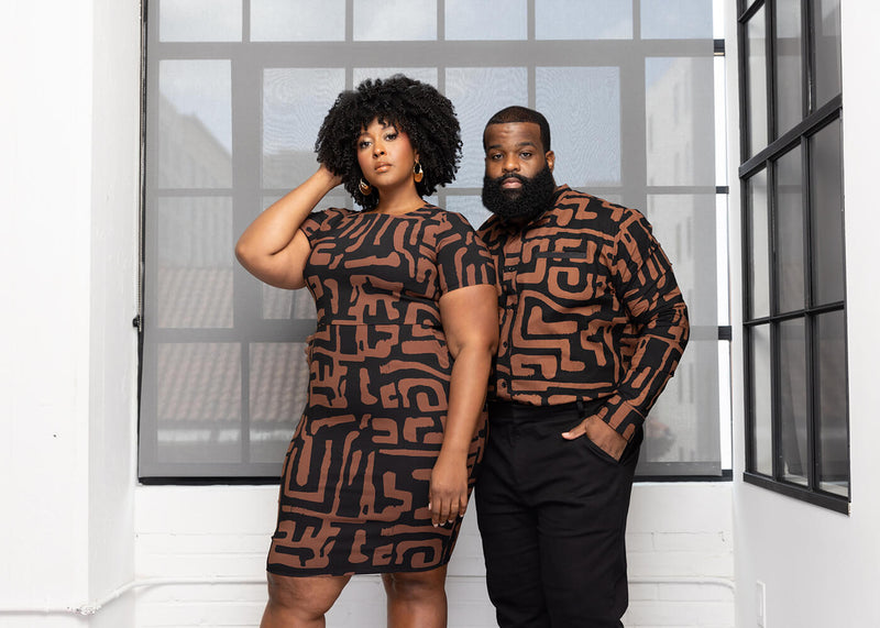 Jamal Men's African Print Mandarin Collar Shirt (Espresso Geometric)