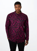Jamal Mens African Print Mandarin Shirt (Plum Diamonds)