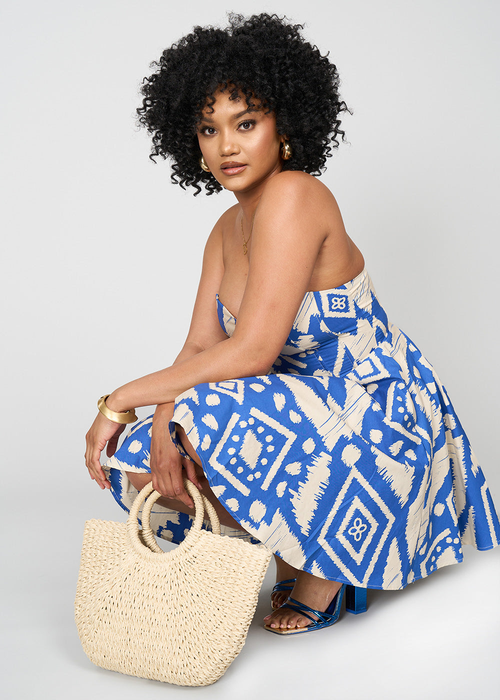 Jioni Women's African Print Corset Dress (Navy Tan Batik)