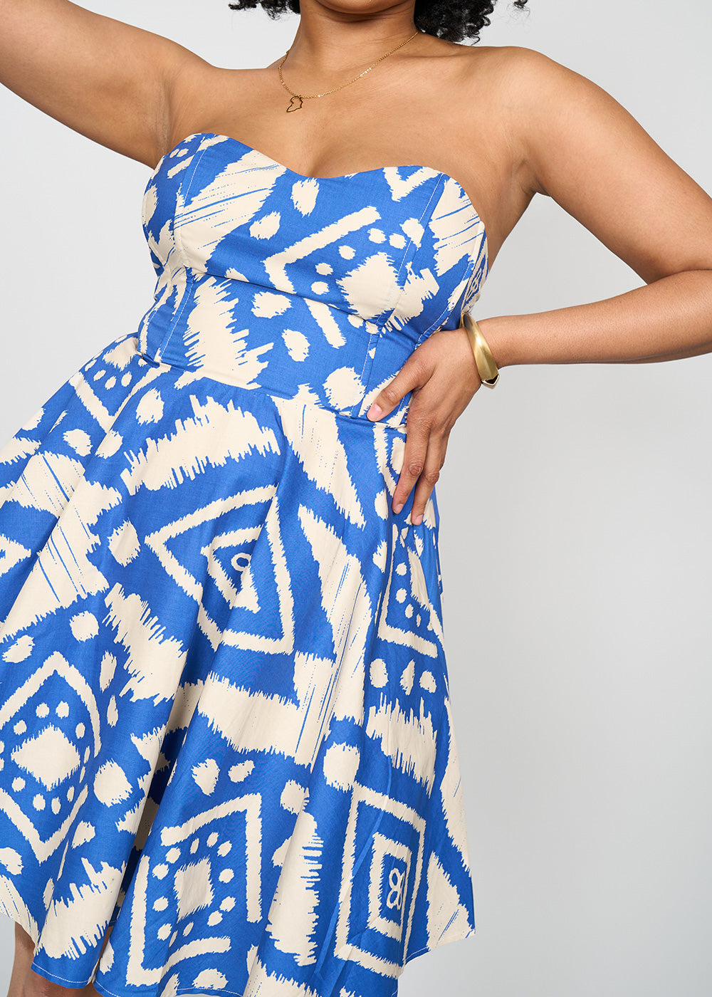 Jioni Women's African Print Corset Dress (Navy Tan Batik)