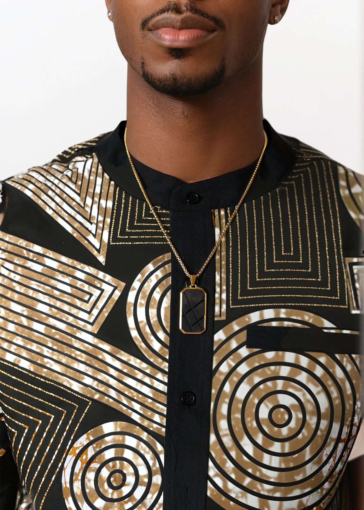 Kamil Mens Black Pendant Necklace (Gold) - D'IYANU