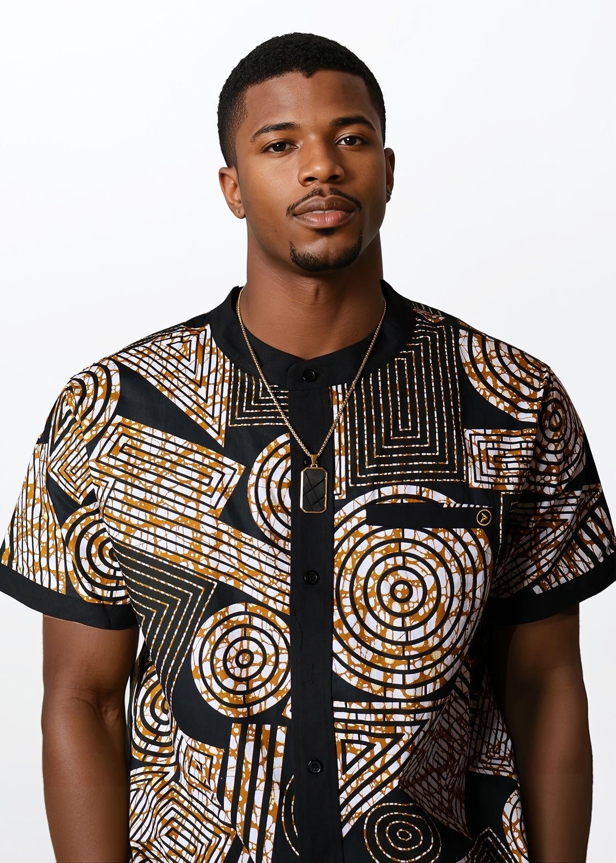 Kamil Mens Black Pendant Necklace (Gold) - D'IYANU