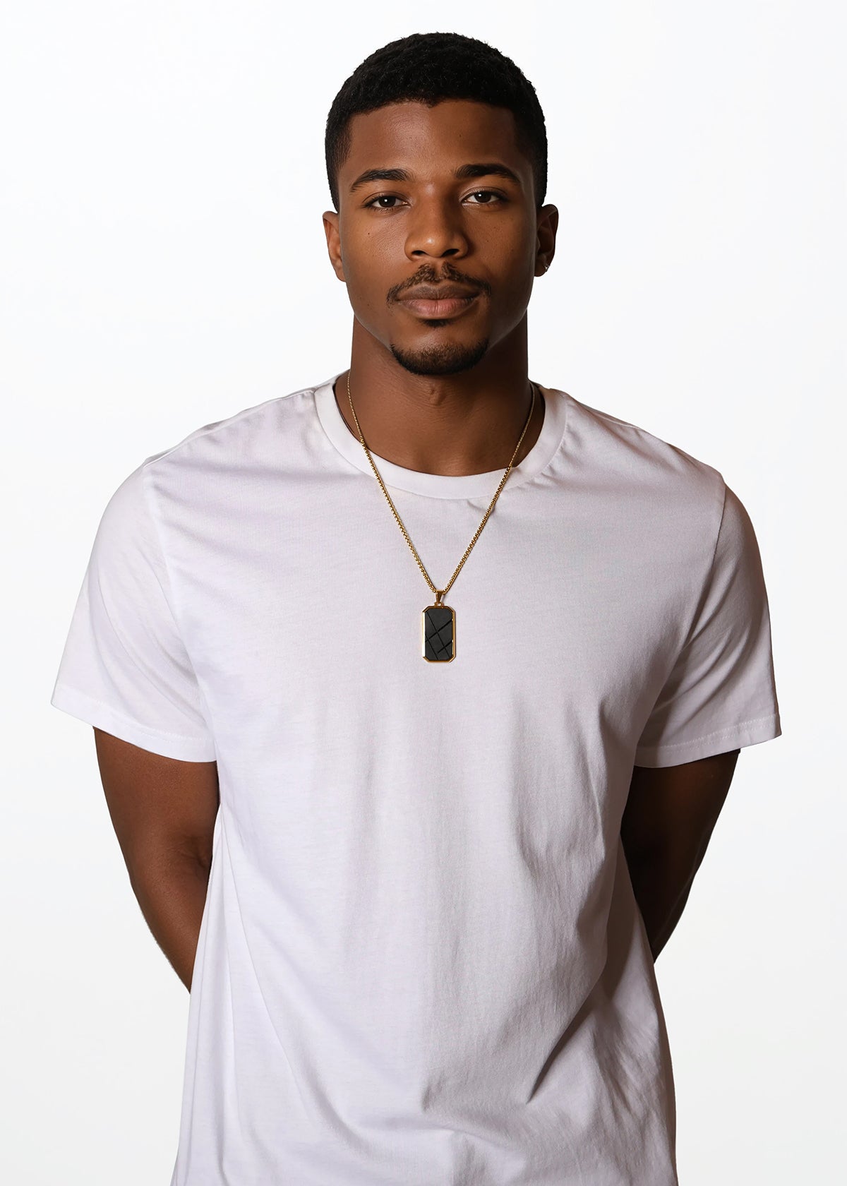 Kamil Mens Black Pendant Necklace (Gold) - D'IYANU