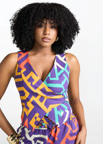 Kanika Women's African Print Wrap Vest (Purple Multicolor Tribal) - D'IYANU