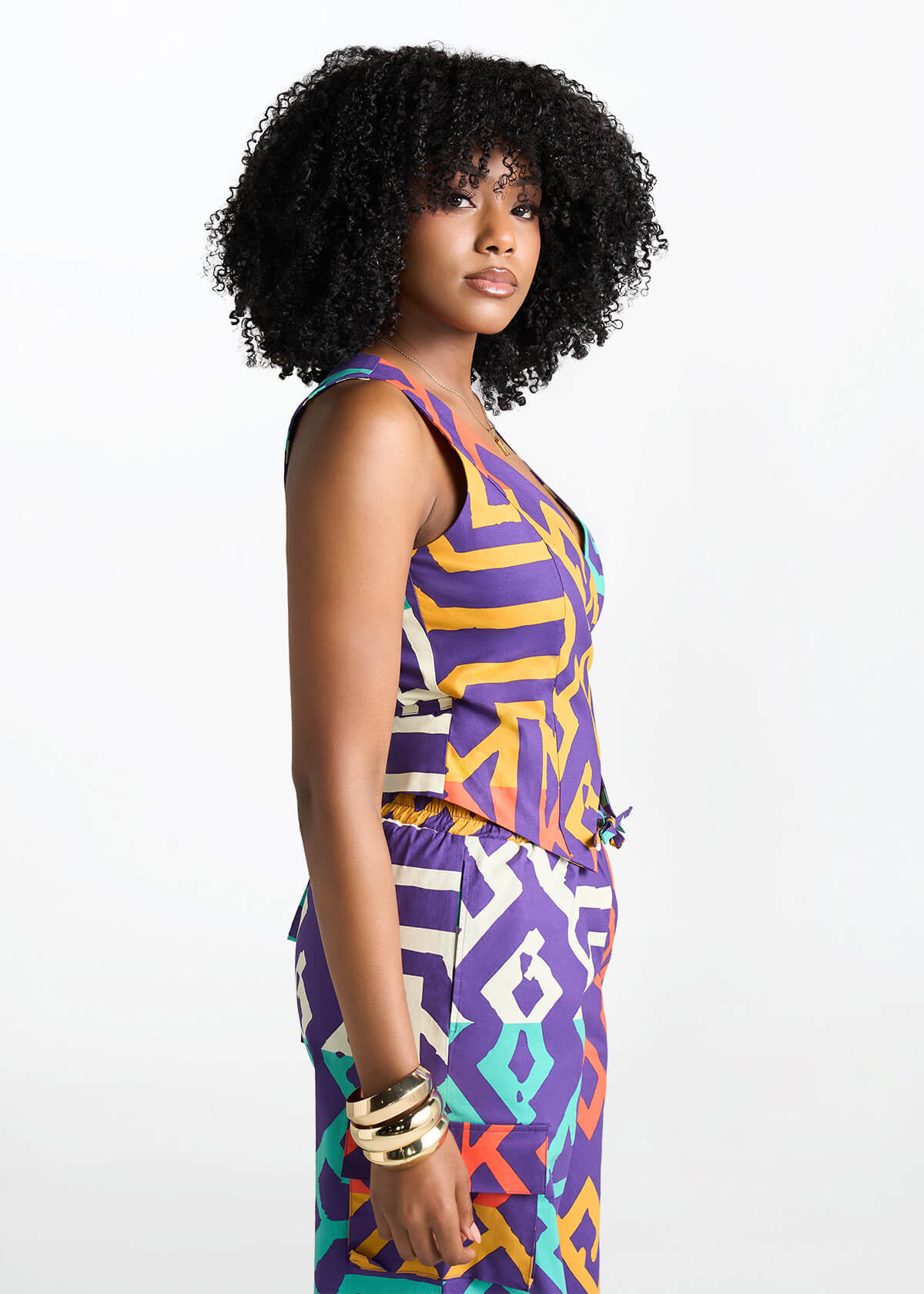 Kanika Women's African Print Wrap Vest (Purple Multicolor Tribal) - D'IYANU