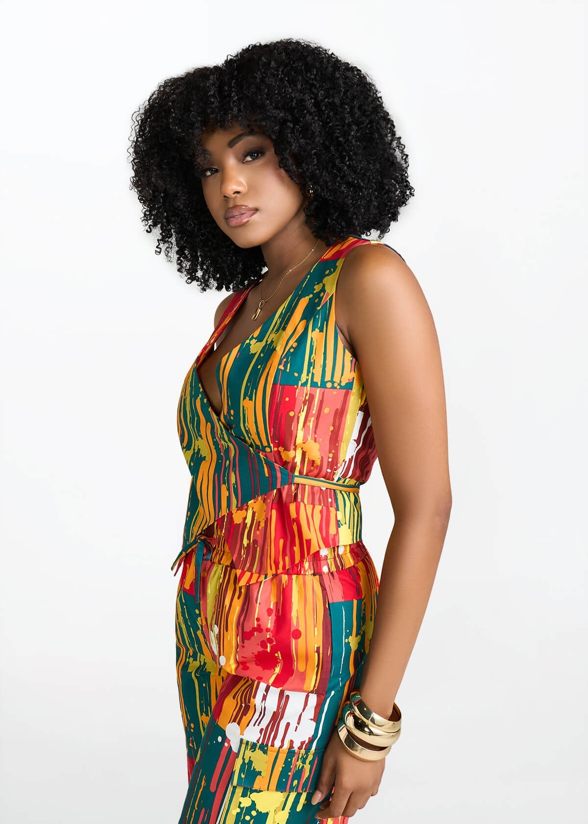 Kanika Women's African Print Wrap Vest (Forest Paint Splatter) - D'IYANU