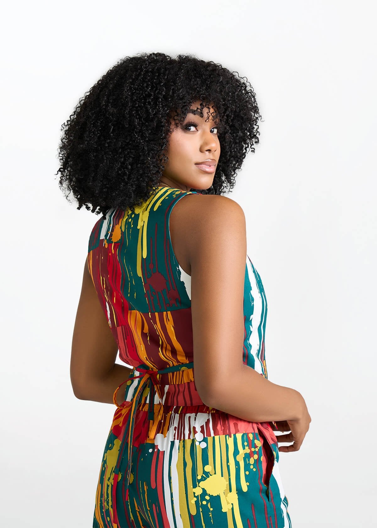 Kanika Women's African Print Wrap Vest (Forest Paint Splatter) - D'IYANU