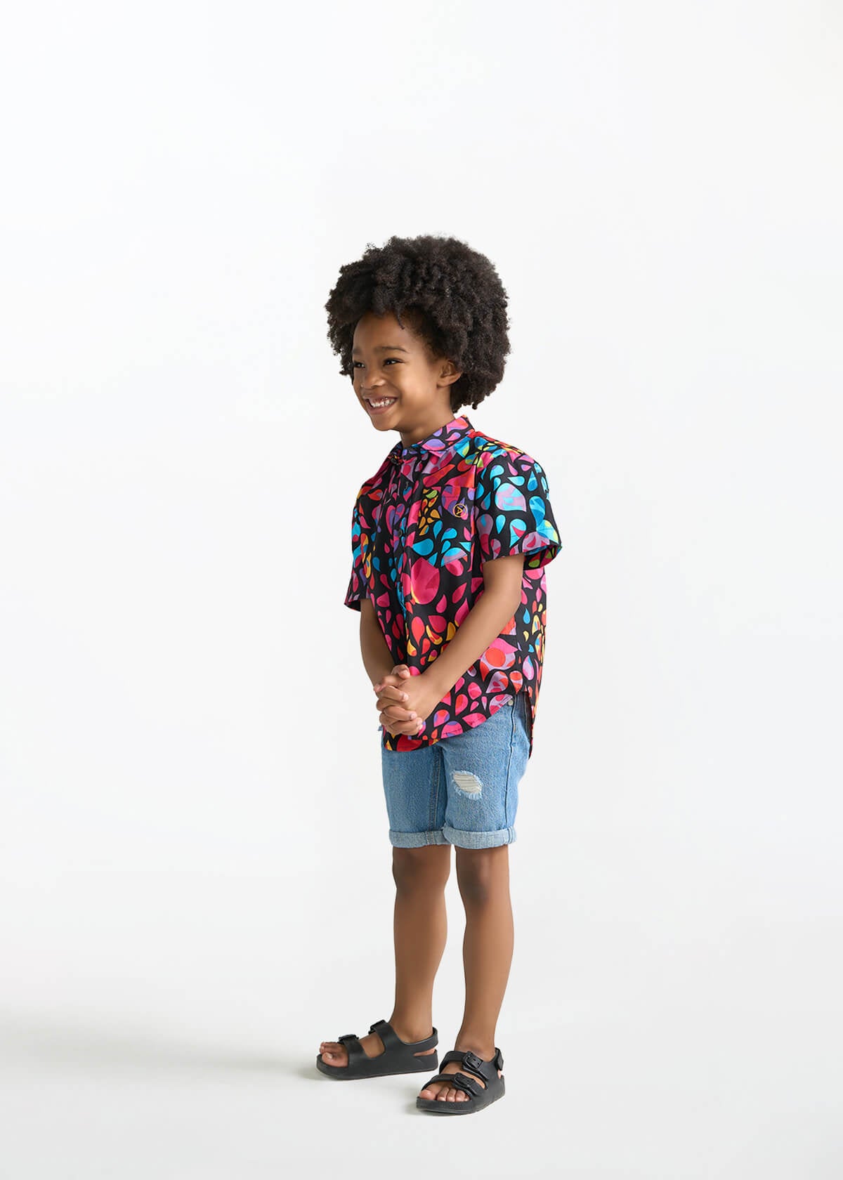 Kelechi Boy's African Print Button-Up Shirt (Fuchsia Kaleidoscope) - D'IYANU
