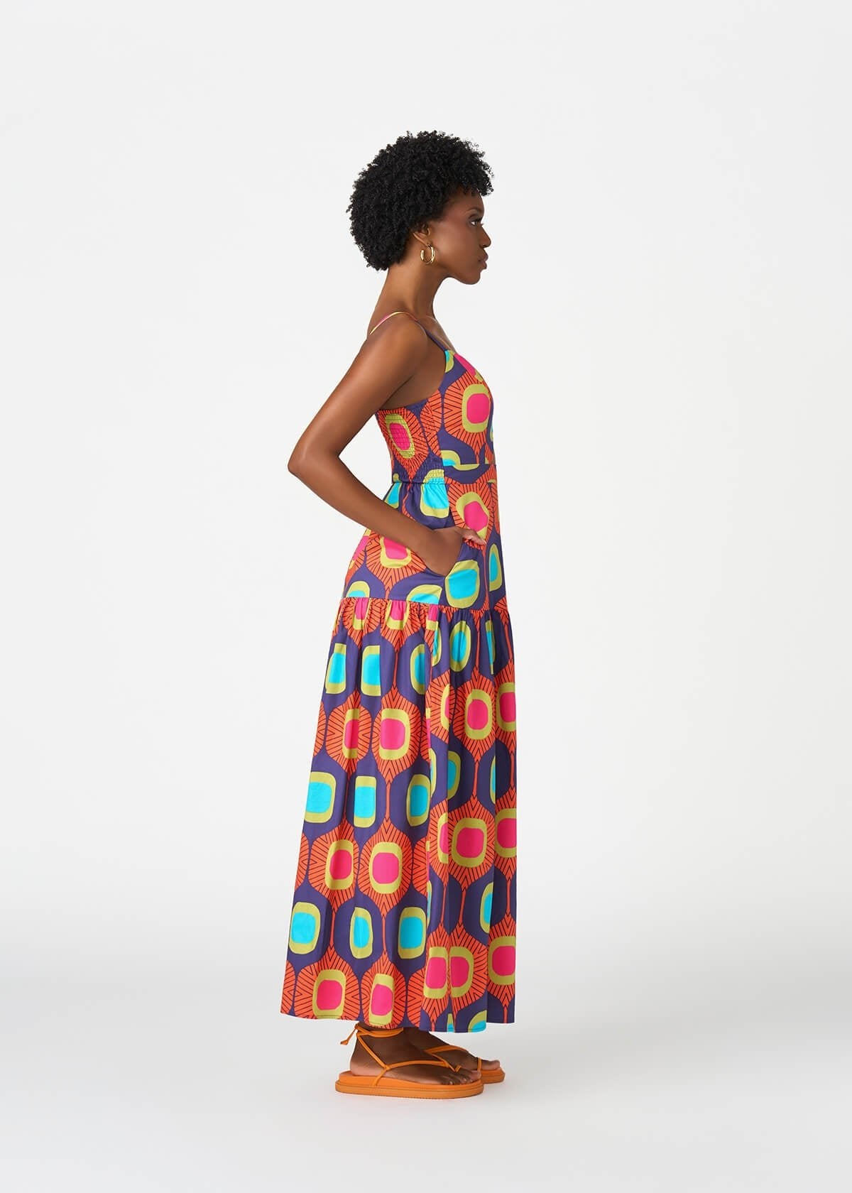 Kenyatta Women's African Print Maxi Dress (Orange Navy Mod) - D'IYANU