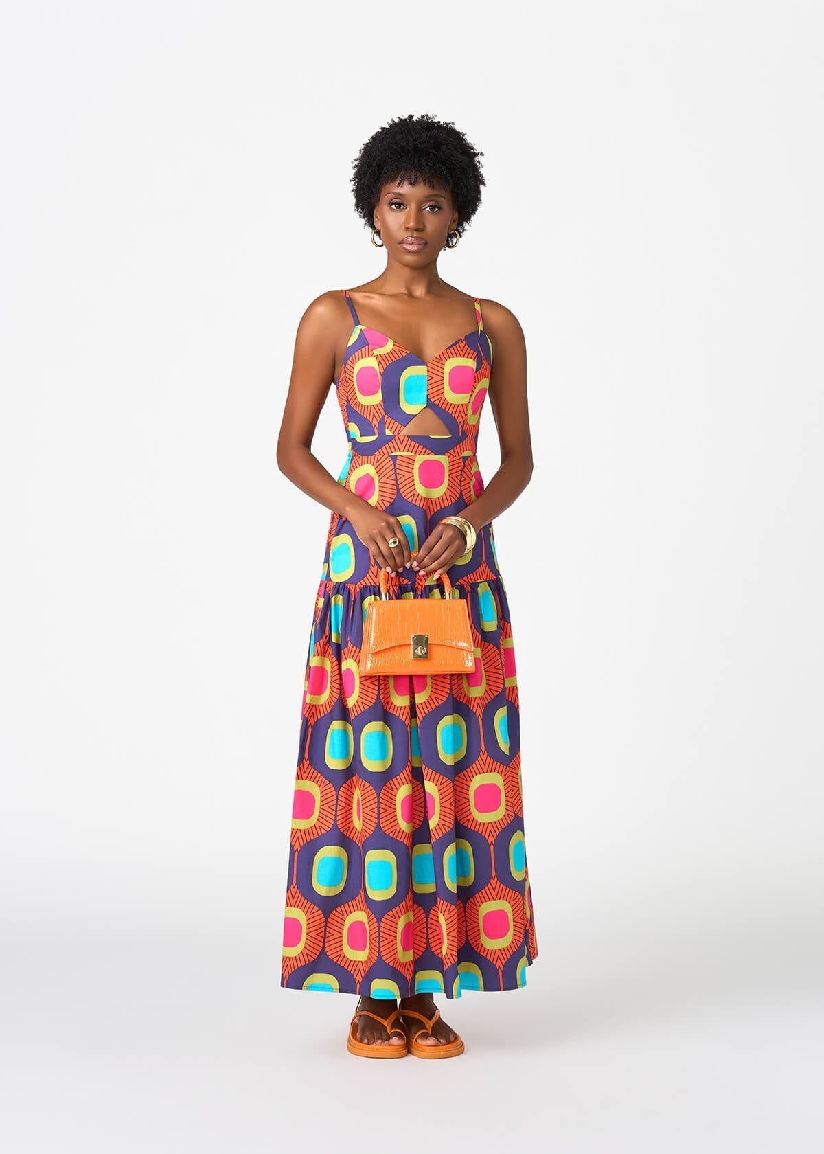 Kenyatta Women's African Print Maxi Dress (Orange Navy Mod) - D'IYANU