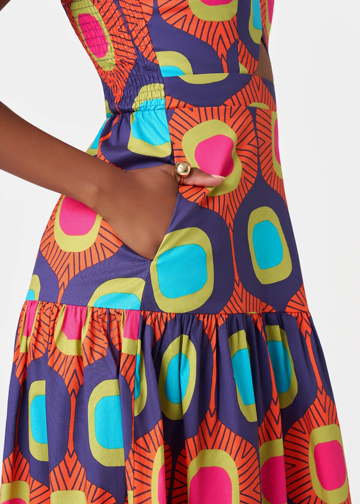 Kenyatta Women's African Print Maxi Dress (Orange Navy Mod) - D'IYANU
