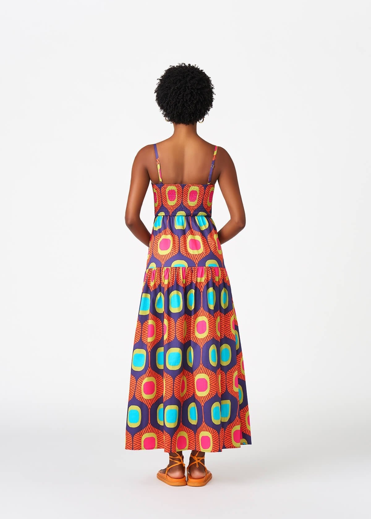 Kenyatta Women's African Print Maxi Dress (Orange Navy Mod) - D'IYANU