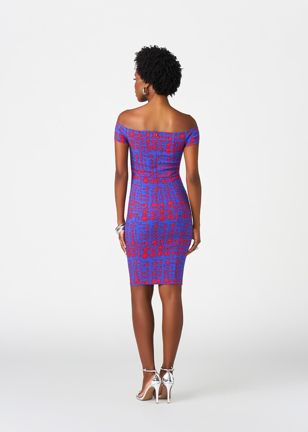 Keruba Women's African Print Fitted Dress (Red Blue Adire) - D'IYANU