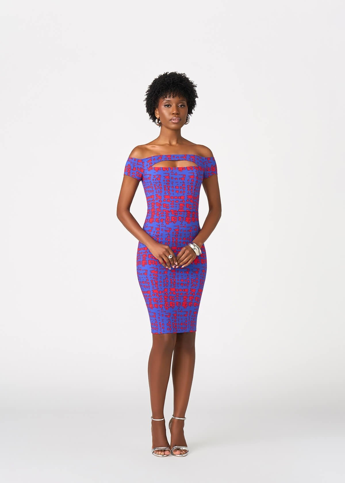 Keruba Women's African Print Fitted Dress (Red Blue Adire) - D'IYANU