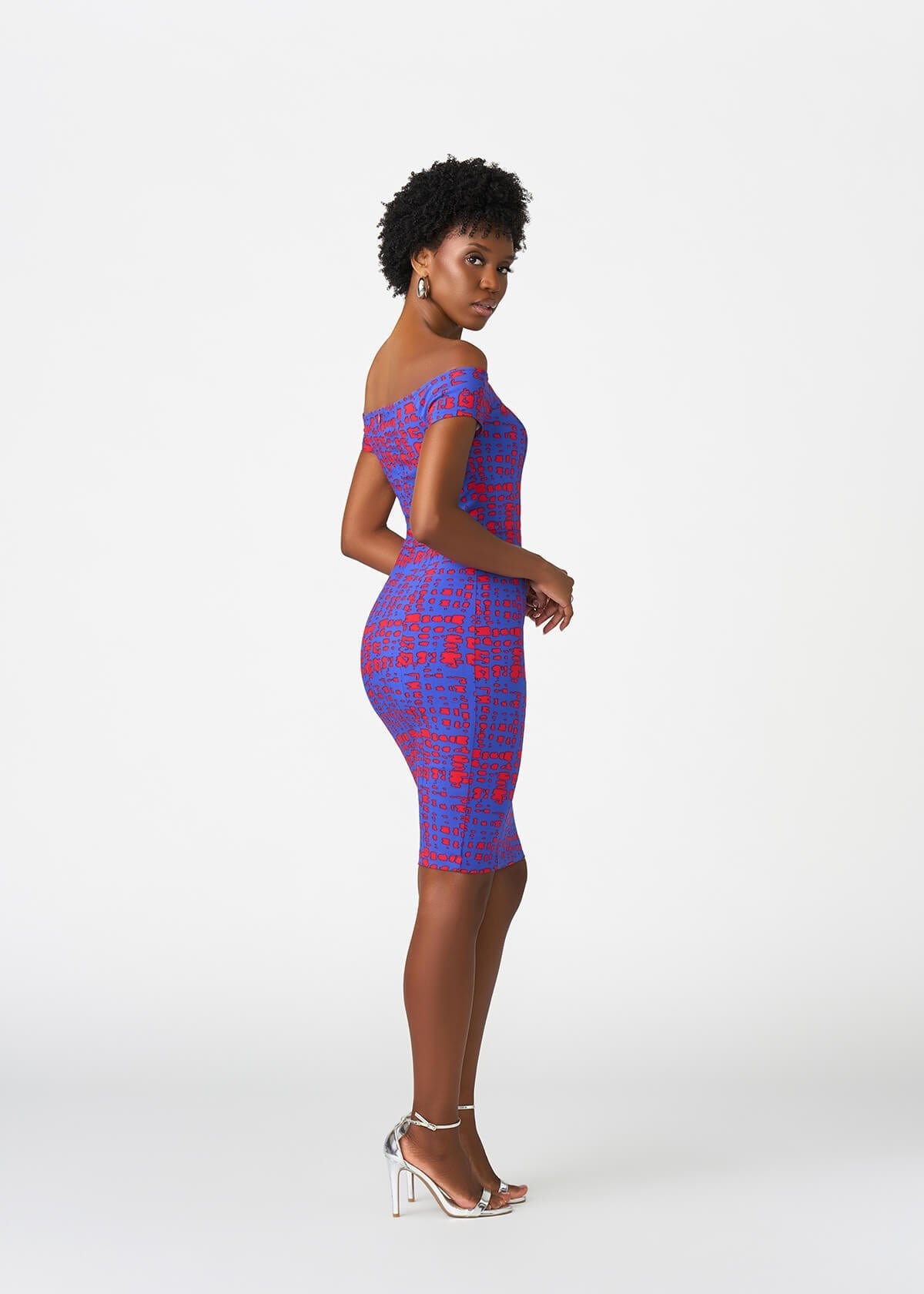 Keruba Women's African Print Fitted Dress (Red Blue Adire) - D'IYANU