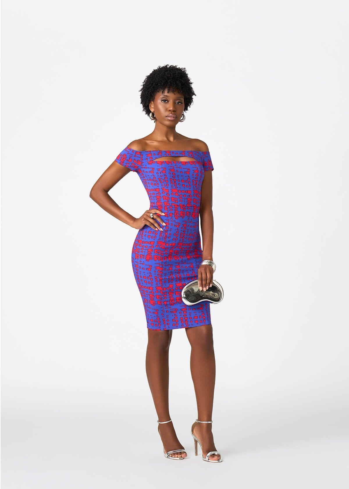 Keruba Women's African Print Fitted Dress (Red Blue Adire) - D'IYANU
