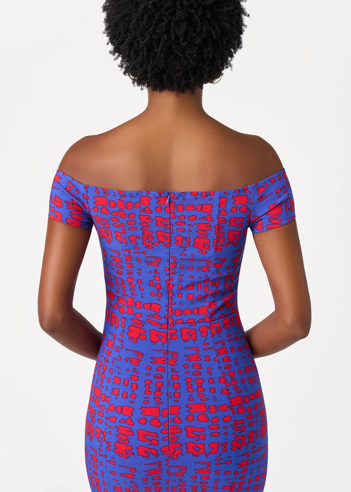 Keruba Women's African Print Fitted Dress (Red Blue Adire) - D'IYANU