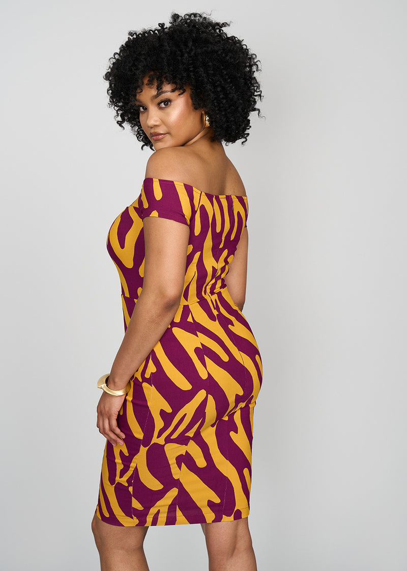 Keruba Women's African Print Stretch Dress (Gold Zebra Abstract) – D'IYANU