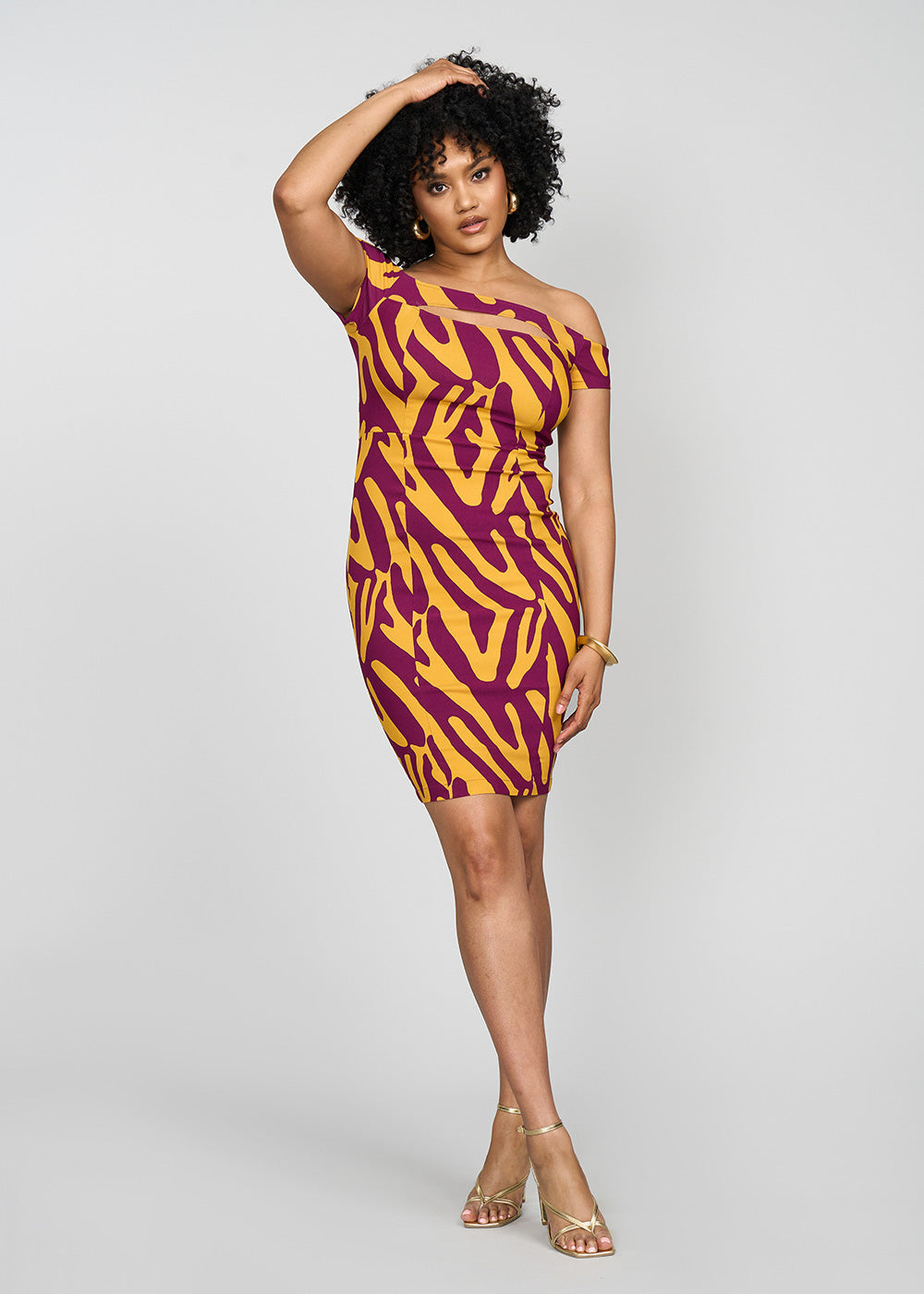 Keruba Women's African Print Stretch Dress (Gold Zebra Abstract) - Clearance