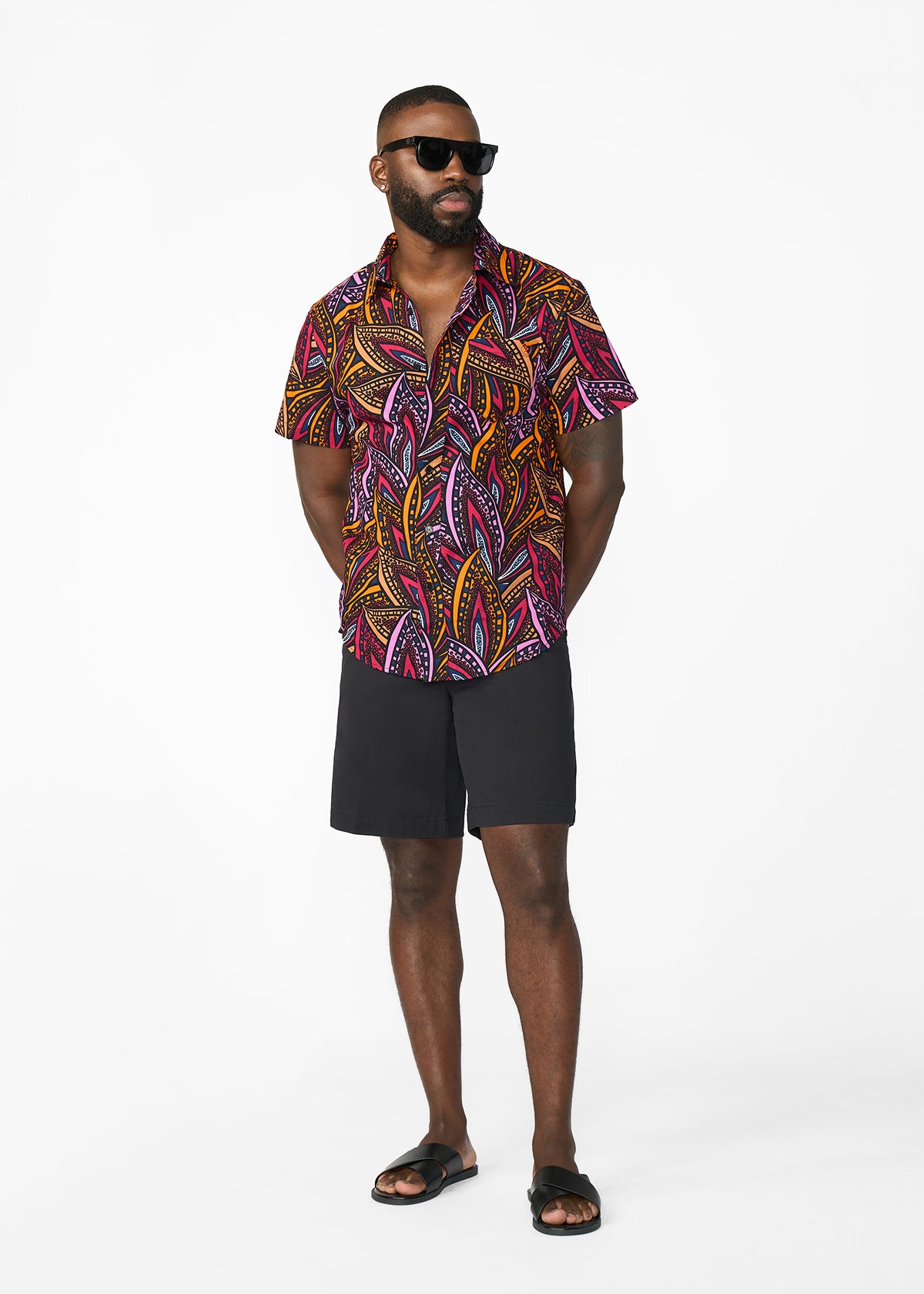 Keyon Men's African Print Button-Up Shirt (Sunset Leaves)