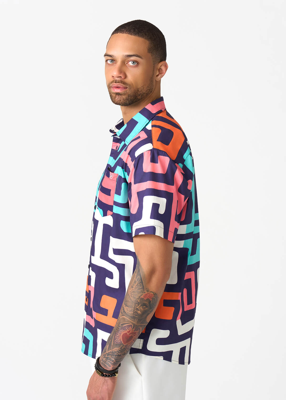 Keyon Men's African Print Button-up Shirt (Confetti Kuba) - D'IYANU