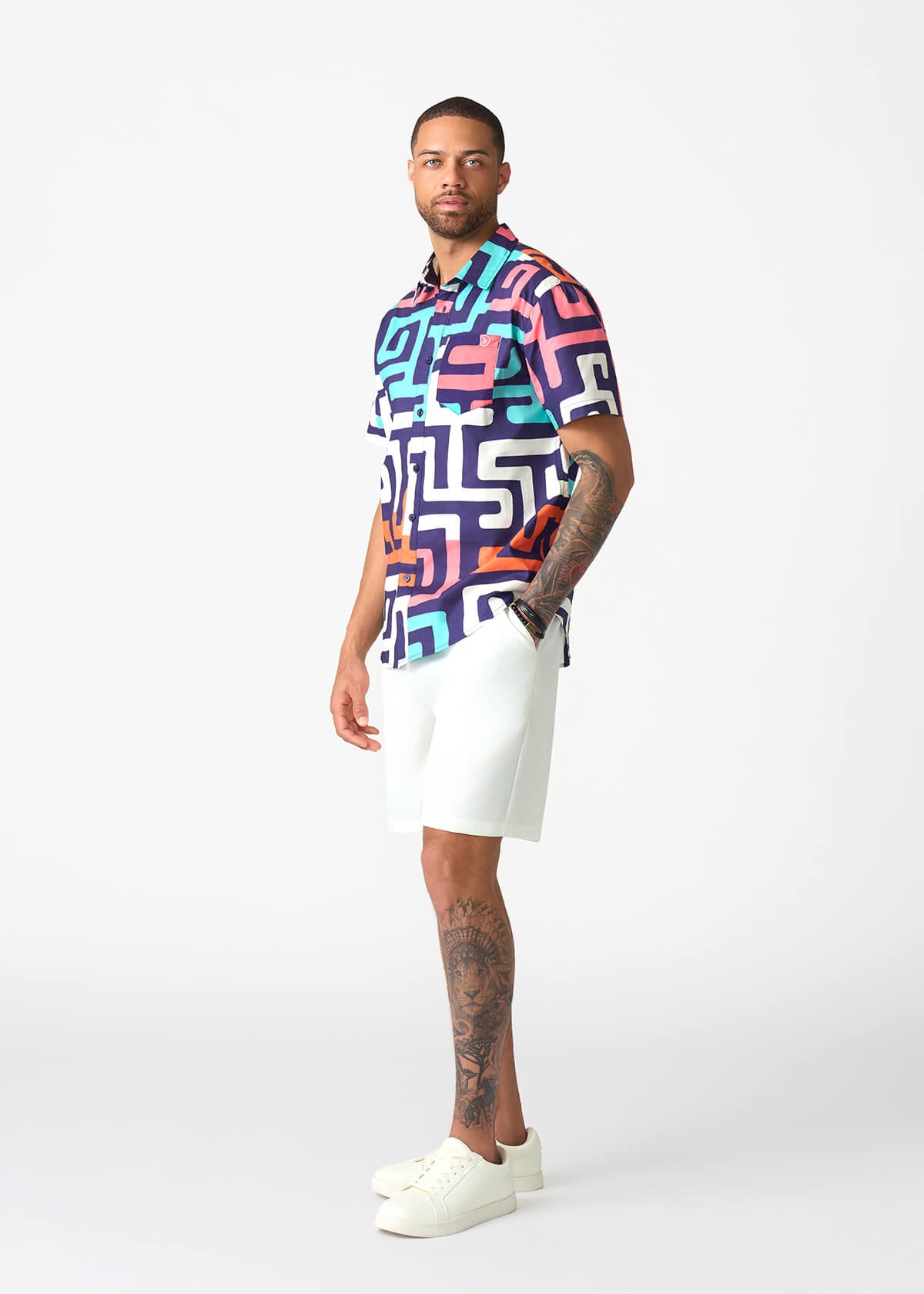 Keyon Men's African Print Button-up Shirt (Confetti Kuba) - D'IYANU