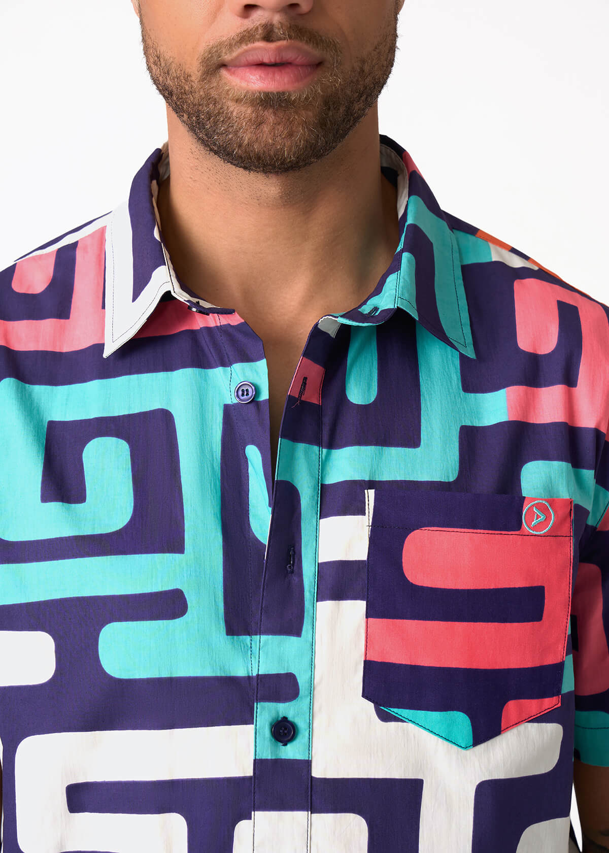 Keyon Men's African Print Button-up Shirt (Confetti Kuba) - D'IYANU