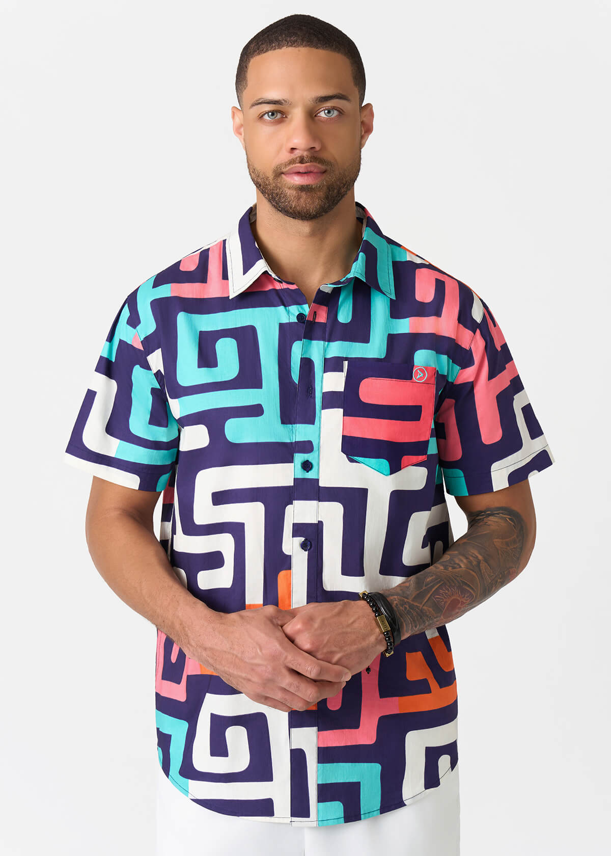 Keyon Men's African Print Button-up Shirt (Confetti Kuba) - D'IYANU