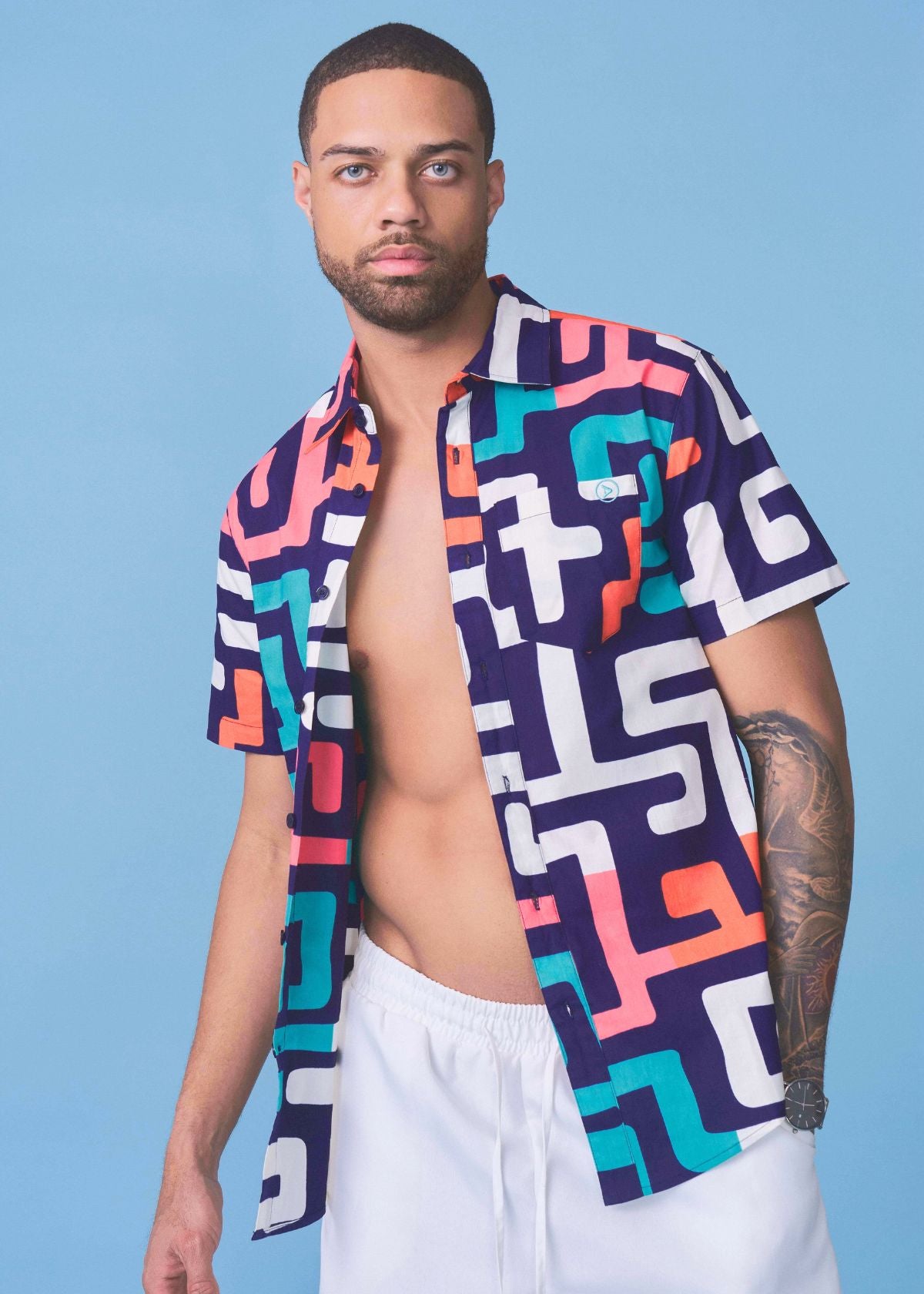 Keyon Men's African Print Button-up Shirt (Confetti Kuba) - D'IYANU